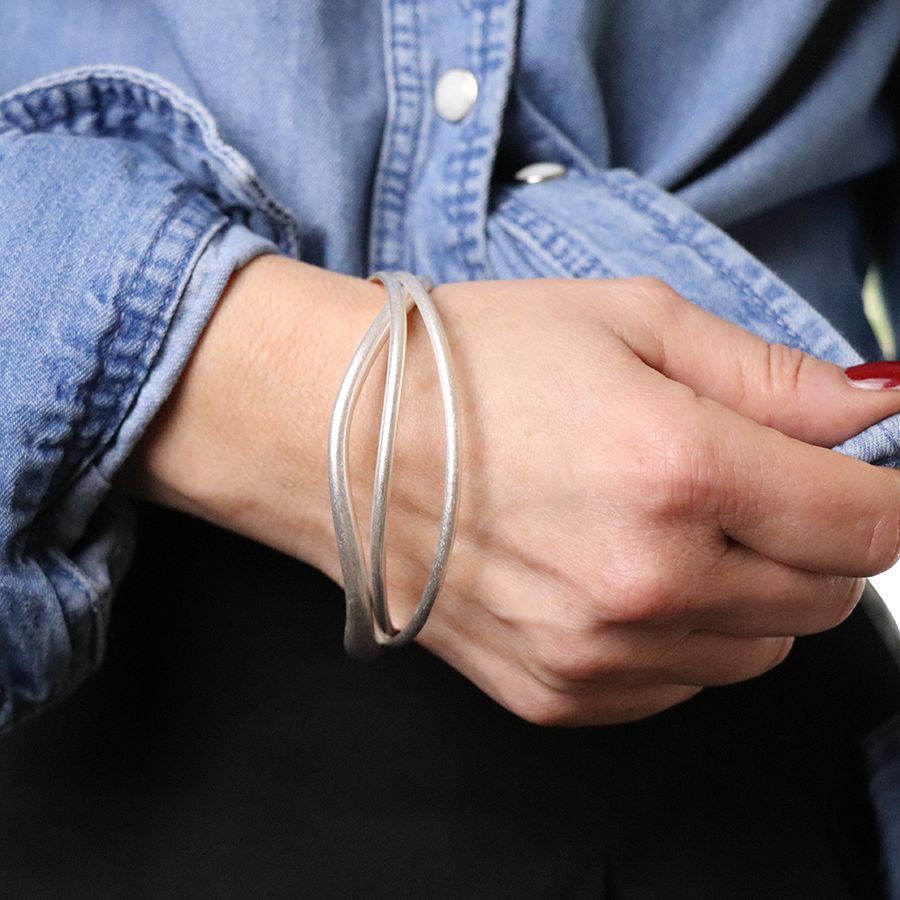Silver Plated Triple Organic Shape Bangles