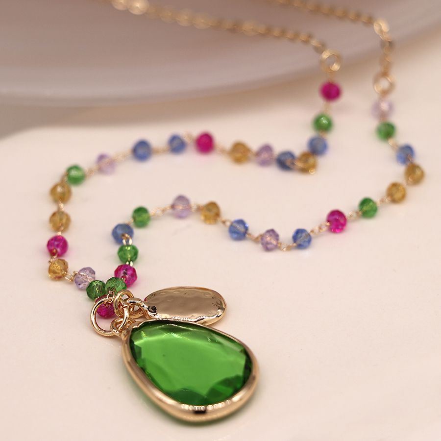 Multicoloured bead and gold chain necklace