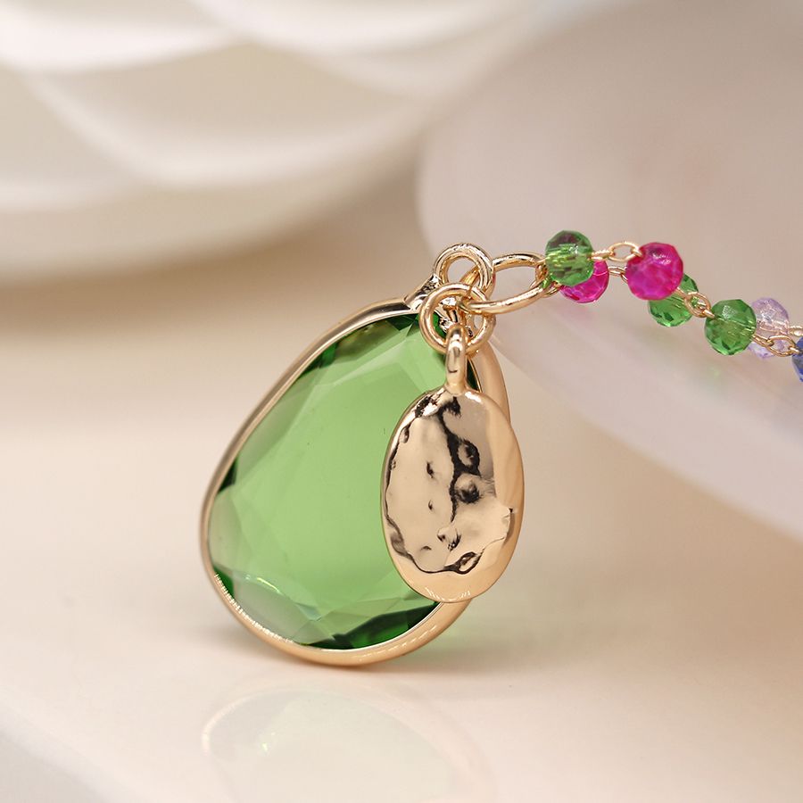 Multicoloured bead and gold chain necklace