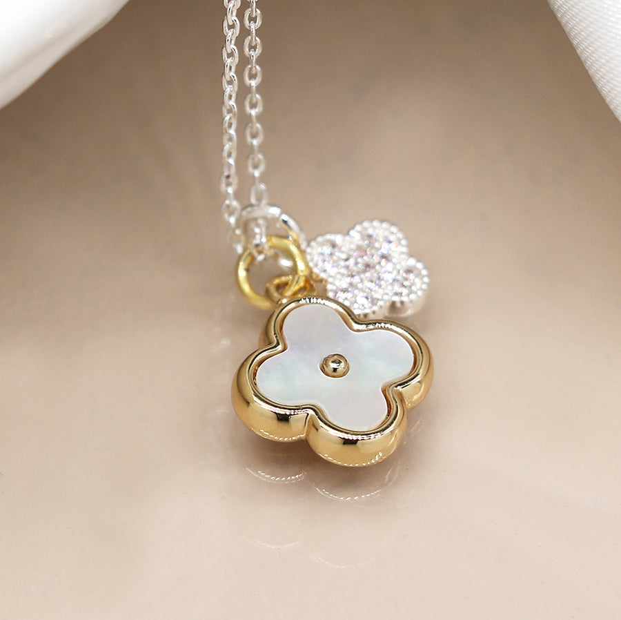 Double Quatrefoil Necklace with Crystals