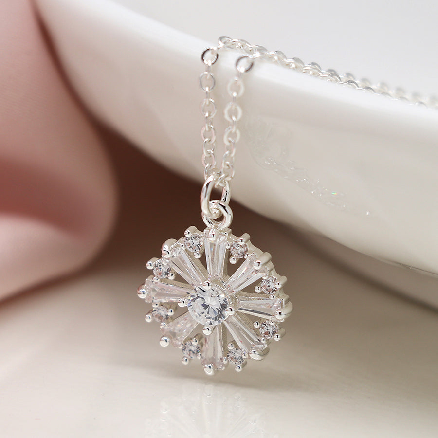 Silver Plated Multi Point Necklace with Crystals