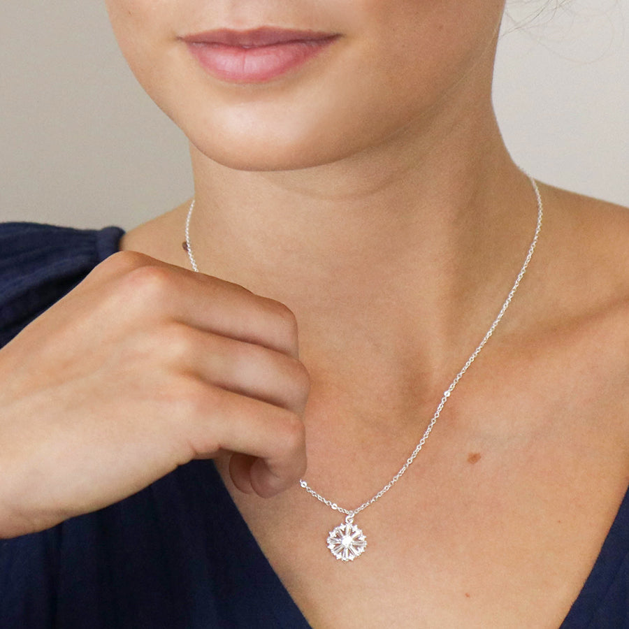 Silver Plated Multi Point Necklace with Crystals
