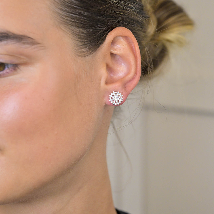 Silver Plated Stud Earrings with Crystals