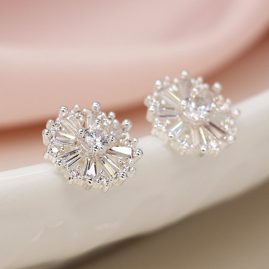 Silver Plated Stud Earrings with Crystals