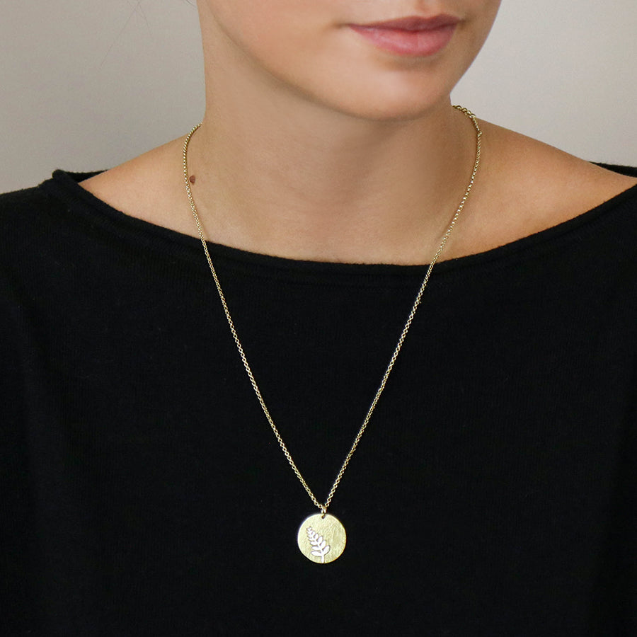 Disc Necklace with Fern Inlay