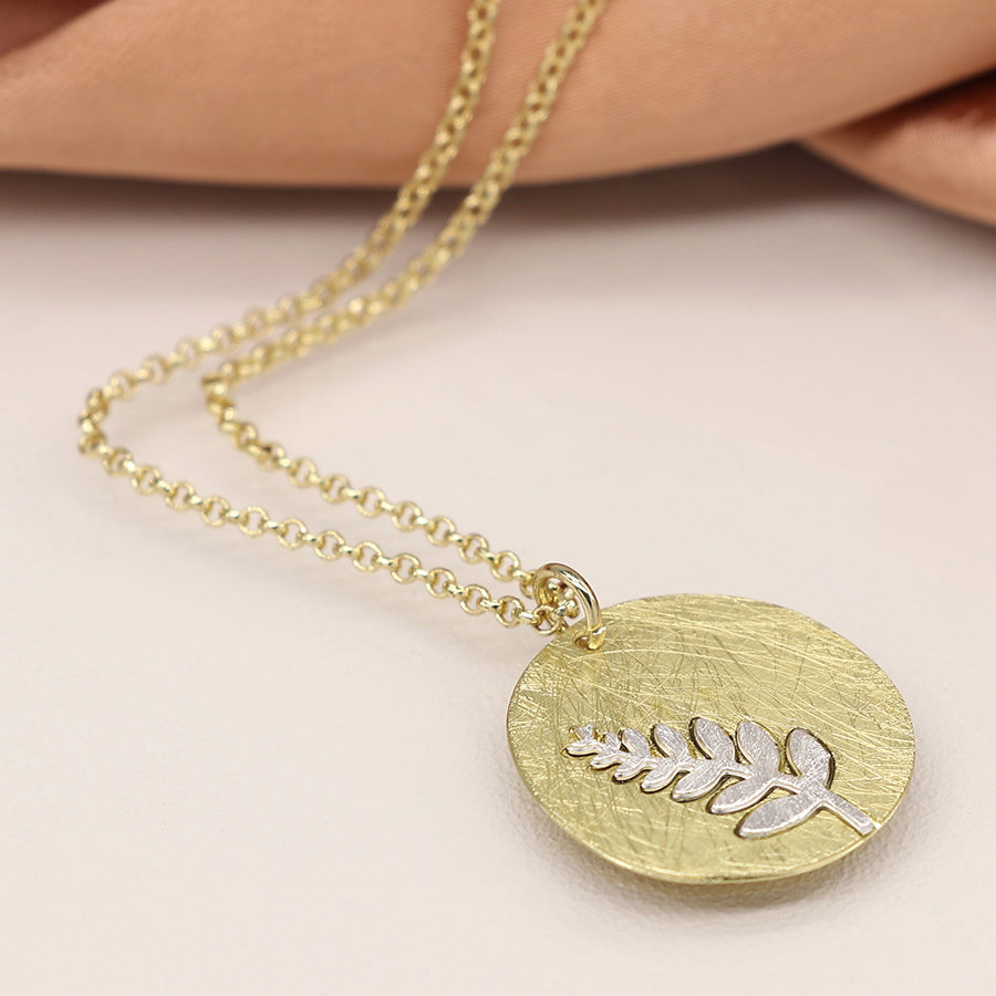 Disc Necklace with Fern Inlay