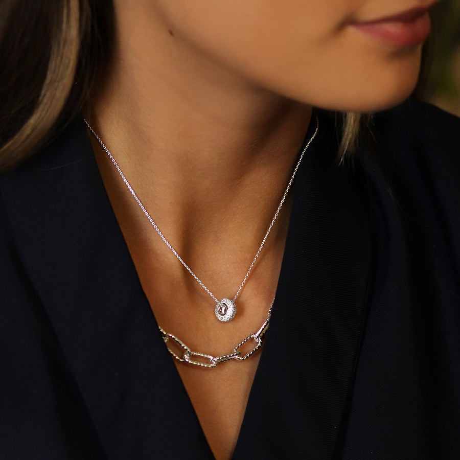 Silver Plated Pave Crystal Hoop Necklace