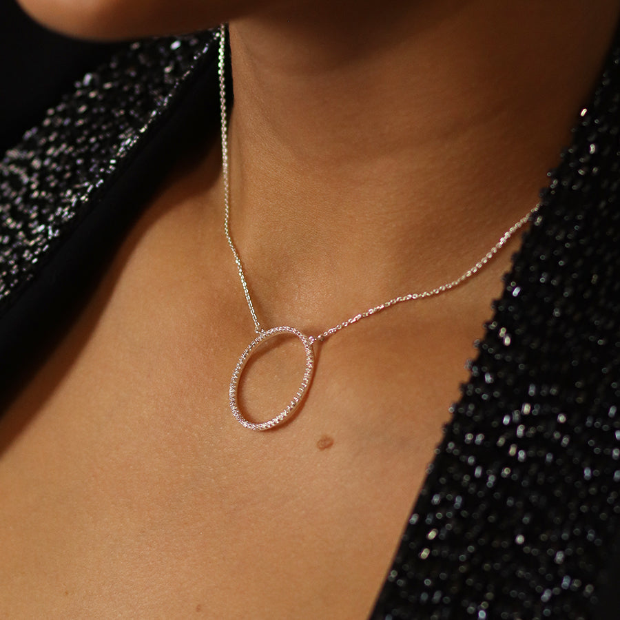 Silver Plated Pave Crystal Hoop Necklace