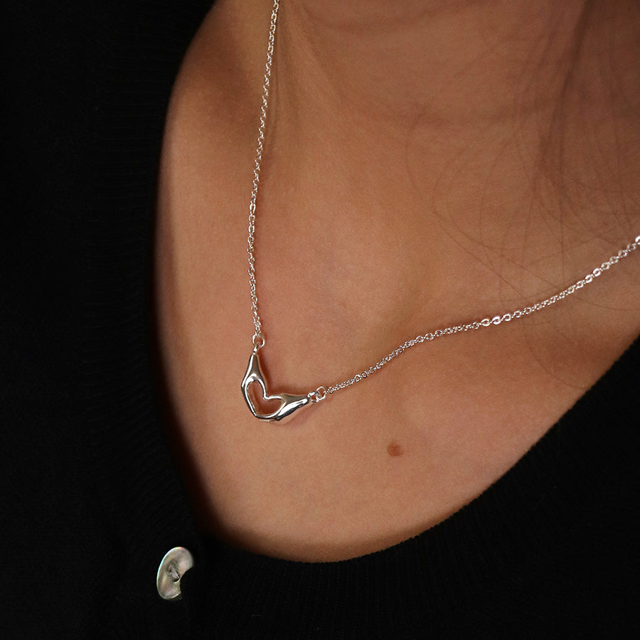 Silver Plated Hands to Heart Necklace