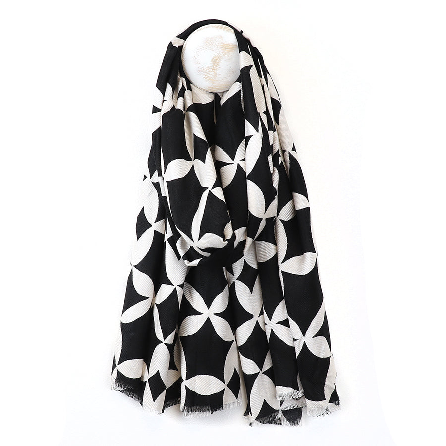 Bamboo Black and White Geo Print Scarf