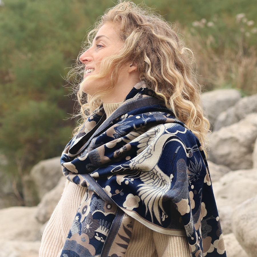 Navy Floral Jacquard Scarf