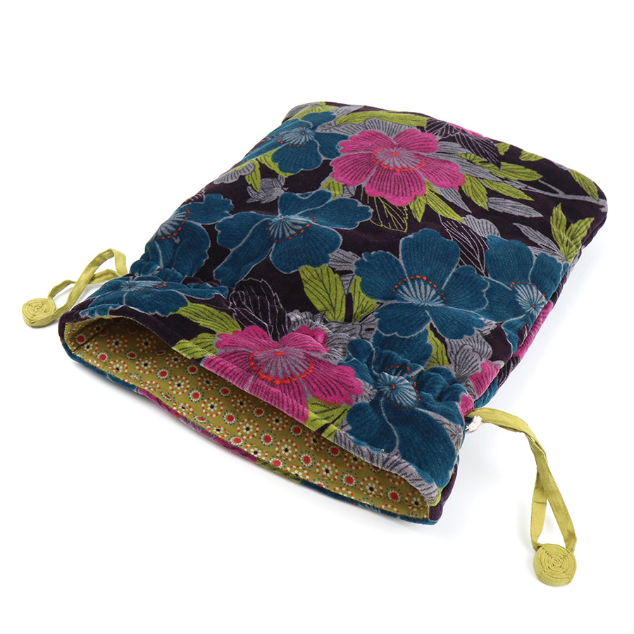 Teal and Plum Mix Velvet Draw String Bag