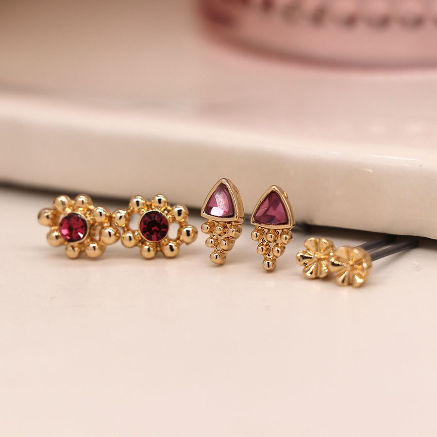 Faux Gold Plated Triple Stud Set
