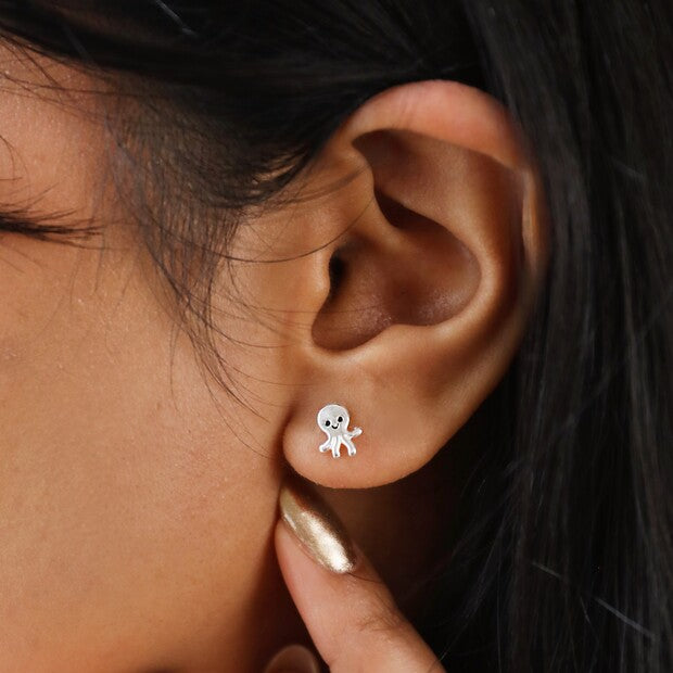 Sterling Silver Octopus Stud Earrings