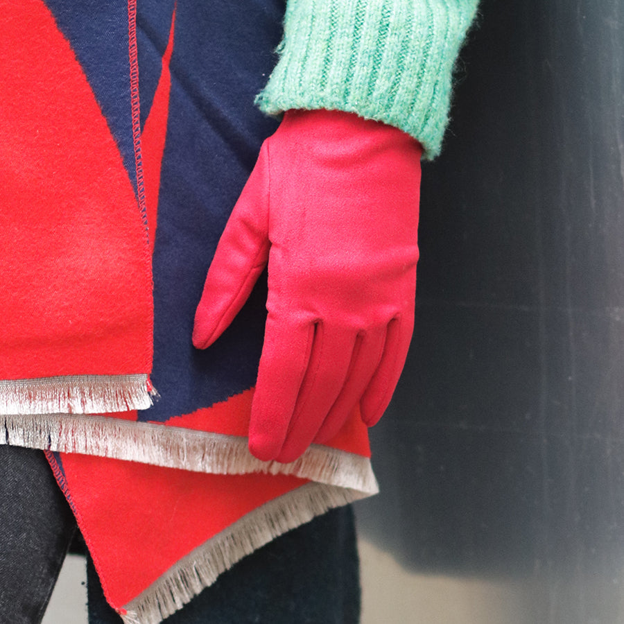 Ladies Gloves - Crimson Faux Suede