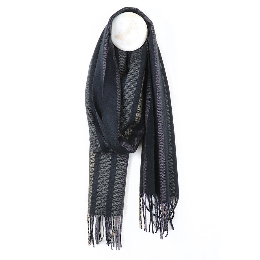 Scarf - Grey mix herringbone striped scarf