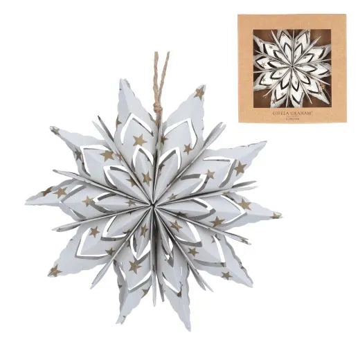 Fretwork Paper White Snowflake with Gold Stars