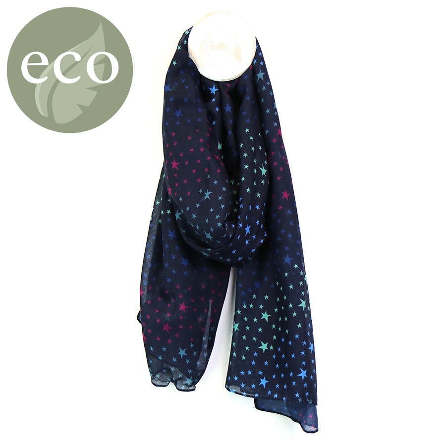 Recycled Navy Ombré Star Print Scarf