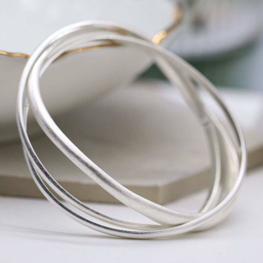 Silver Plated Triple Organic Shape Bangles