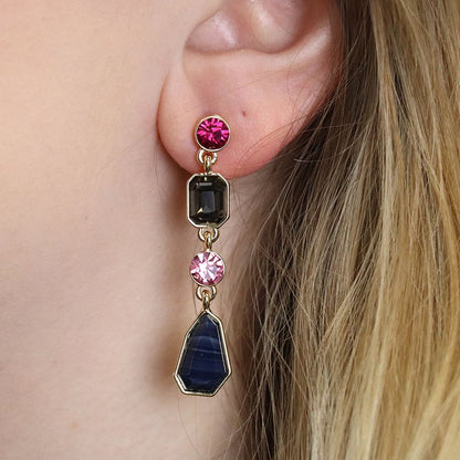 Multi crystal stud drop earrings with four mixed crystals