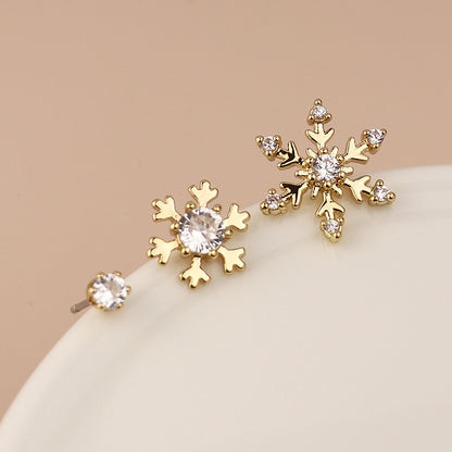 Golden Triple Snowflake Earring Set