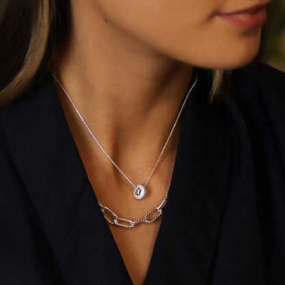 Silver Plated Pave Crystal Hoop Necklace