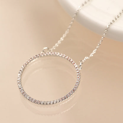 Silver Plated Pave Crystal Hoop Necklace