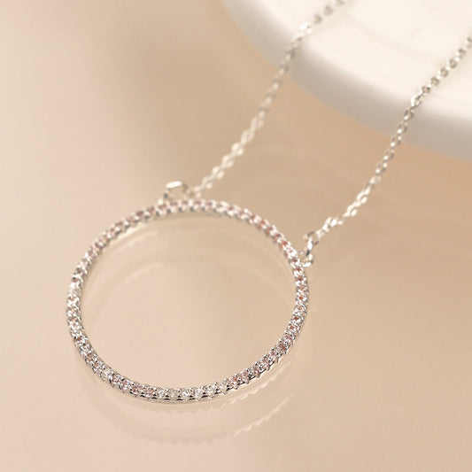 Silver Plated Pave Crystal Hoop Necklace