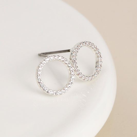 Silver plated pave crystal hoop stud earrings