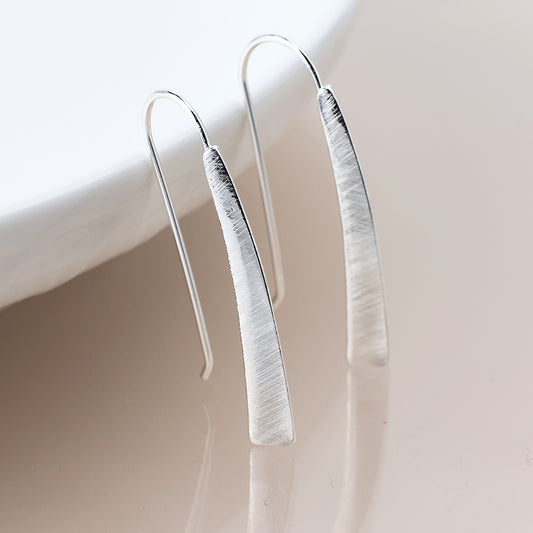 Brushed Silver Long Drop Earrings