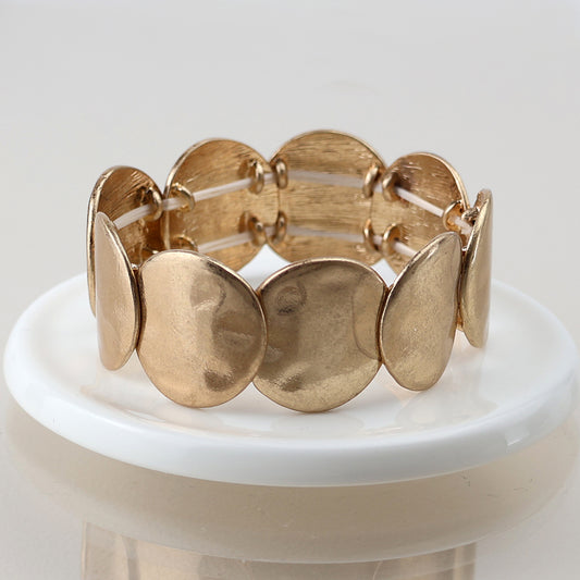 Worn Disc Stretch Bracelet, silver or gold