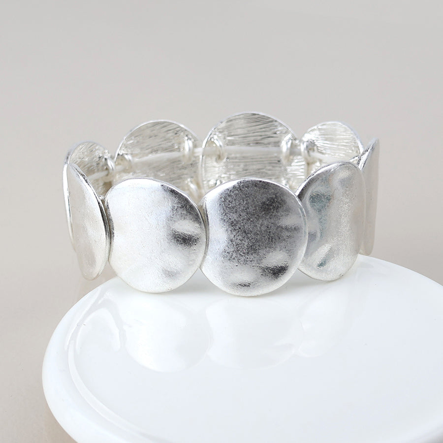 Worn Disc Stretch Bracelet, silver or gold