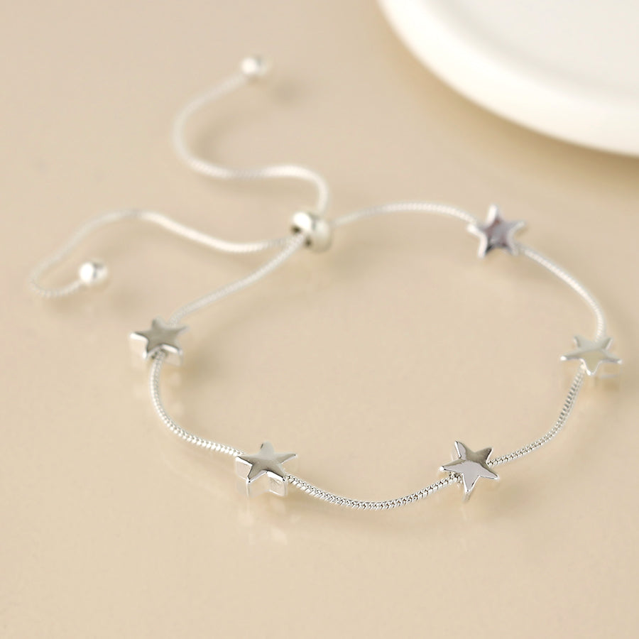 Snake chain and stars adjustable bracelet in gold or silver