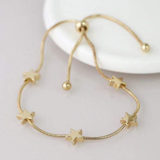 Snake chain and stars adjustable bracelet in gold or silver
