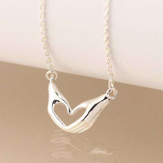 Silver Plated Hands to Heart Necklace