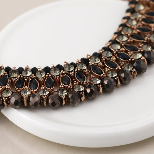 Antique style black crystal layers necklace