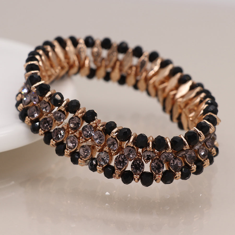 Antique style black and grey crystal stretch bracelet