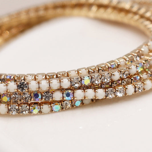 Golden multistrand cream mix crystal bracelet stack