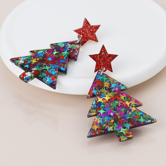 Red Mix Christmas Tree Earrings