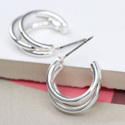 Silver Plated Triple Hoop Cuff Earrings