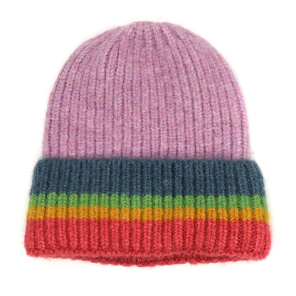 Lilac and Rainbow Stripe Beanie Hat