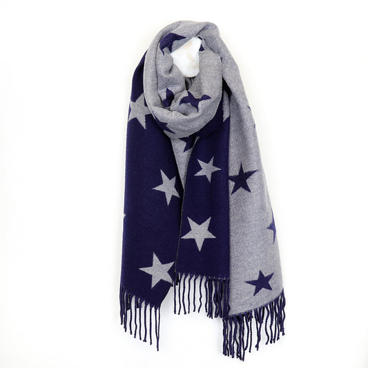 Reversible Navy and Grey Large Star Scarf