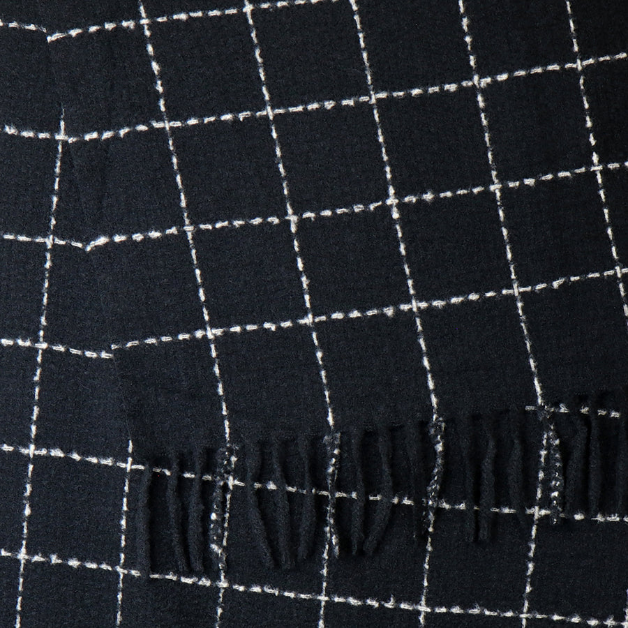 Black Fine Check Scarf with Fringe