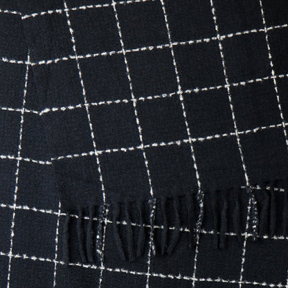 Black Fine Check Scarf with Fringe
