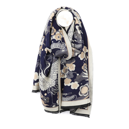 Navy Floral Jacquard Scarf