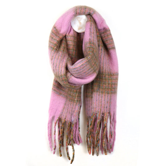 Pink Fluffy Check Scarf
