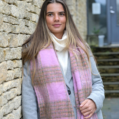 Pink Fluffy Check Scarf
