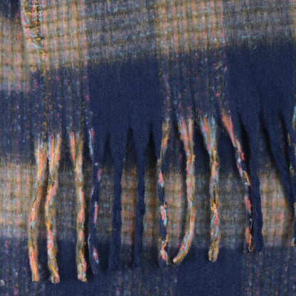 Navy Blue Mix Fluffy Check Scarf