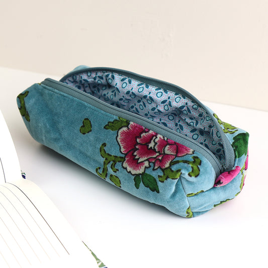 Blue and Pink Mix Velvet Zip Pouch