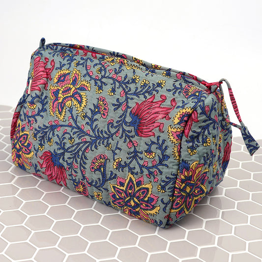 Blue Paisley Quilted Wash Bag